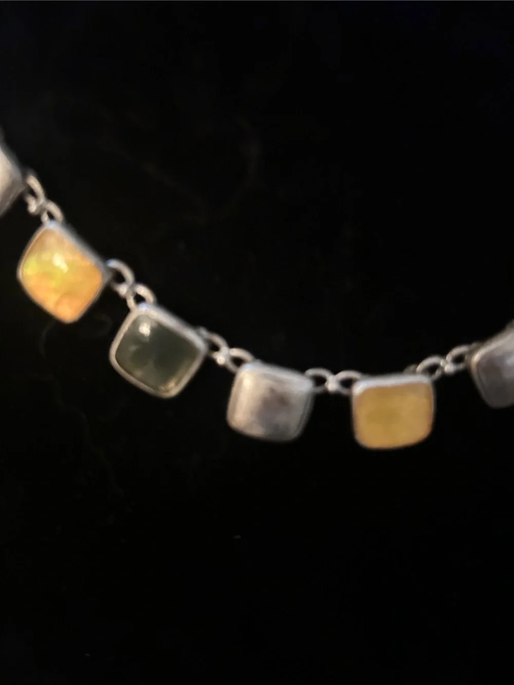 Sterting Silver Multi-Stone Vintage Yellow, blue and silver Matte Necklace